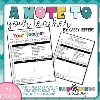 A Note From Your Teacher Communication Sheet