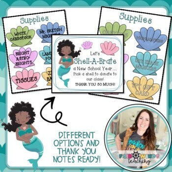 Class Donations or Wishlist and Thank you Notes (Beach Bucket Theme)