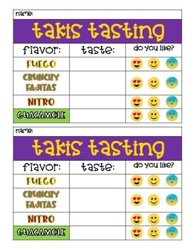 Takis Tasting Cards - Valentine's Day Party FUN or Opinion Writing