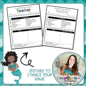 FWT Members Only! A Note From Your Teacher (Editable) Home to School Communication Sheet