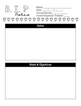 I.E.P., 504 & B.I.P. at a Glance & Meeting Notes Sheet