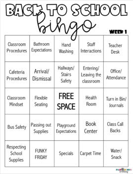 Back to School Procedure Bingo