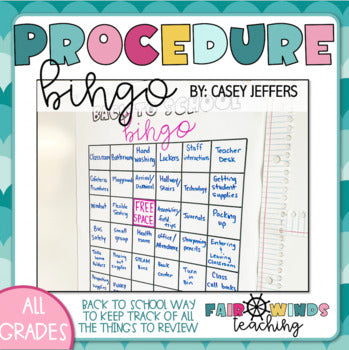 Back to School Procedure Bingo