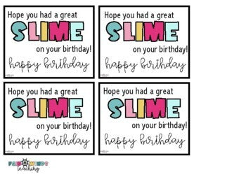 Birthday Slime Student Gift Tags