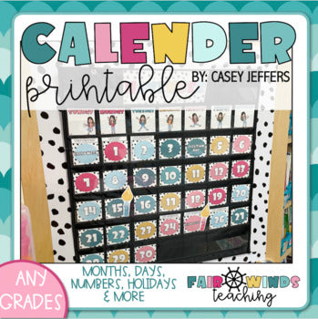 Classroom Calendar - Printable (Black and White Dots & Colors) YOU ARE
