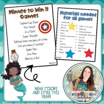 FWT Members Only! Superhero/End of School Themed Minute to Win it Games - STEM Challenges