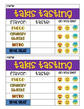Takis Tasting Cards - Valentine's Day Party FUN or Opinion Writing