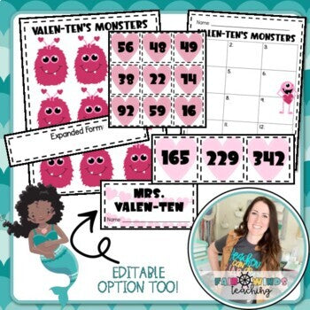 FWT Members Only! ValenTENS Monsters Base Ten Friends © (Place Value & Class Scoot) - February
